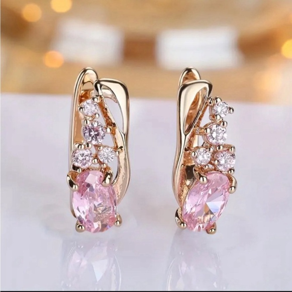Elegant Pink and Gold Crystal Earrings